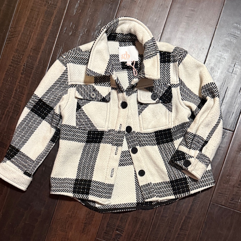 GB Girls Black and Cream Plaid Jean Jacket